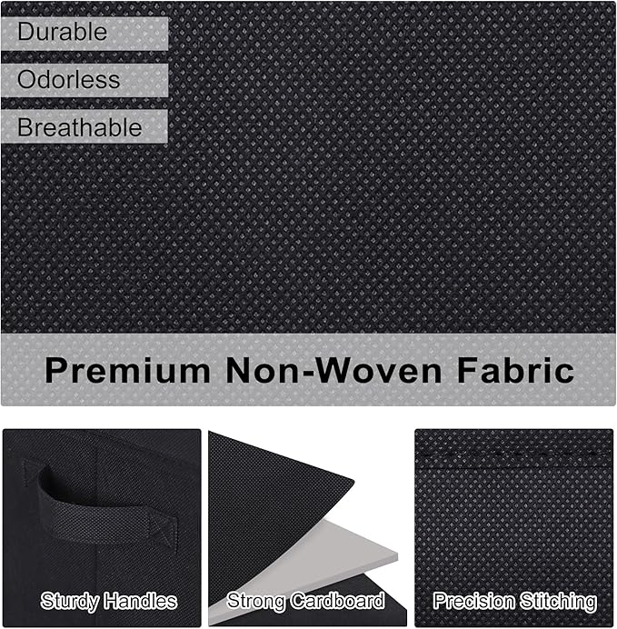 WUIKE 3 Pack Large Fabric Storage Bins with Lids, Decorative Storage Boxes with Handles, Storage Baskets for Shelves, Foldable Storage Containers, Closet Organizers for Towels, Clothes, Black-Ruum Studio Home