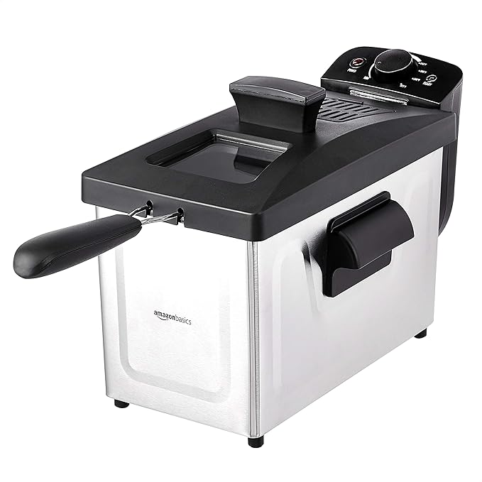 Amazon Basics 3.2-Qt (3.0L) Deep Fryer with 12-Cup Oil Capacity, Adjustable Temperature, Easy Draining Basket, Stainless Steel Exterior, Viewing Window, 1500W, Black & Silver-Ruum Studio Home