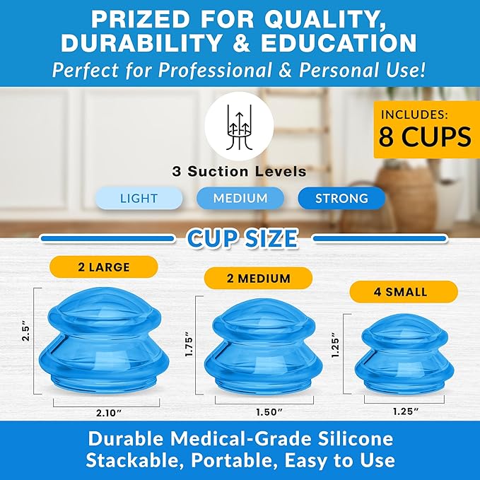 Lure Essentials Edge Silicone Cupping Set, Cupping Kit for Massage Therapy, Long Lasting Cups for Professional & Home Use, Body Sculpt Cup for Cellulite, Ultra Transparent Blue (8 Count)-Ruum Studio Home