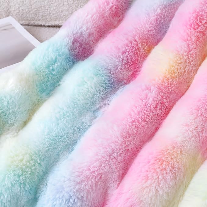 UKELER Colorful Plush Furry Throw Blanket 50''x60'', Super Soft Cozy Warm Blanket for Bed, Couch, Sofa, Office, Camping Shaggy Faux Fur Blanket Gift for Girls, Women-Ruum Studio Home