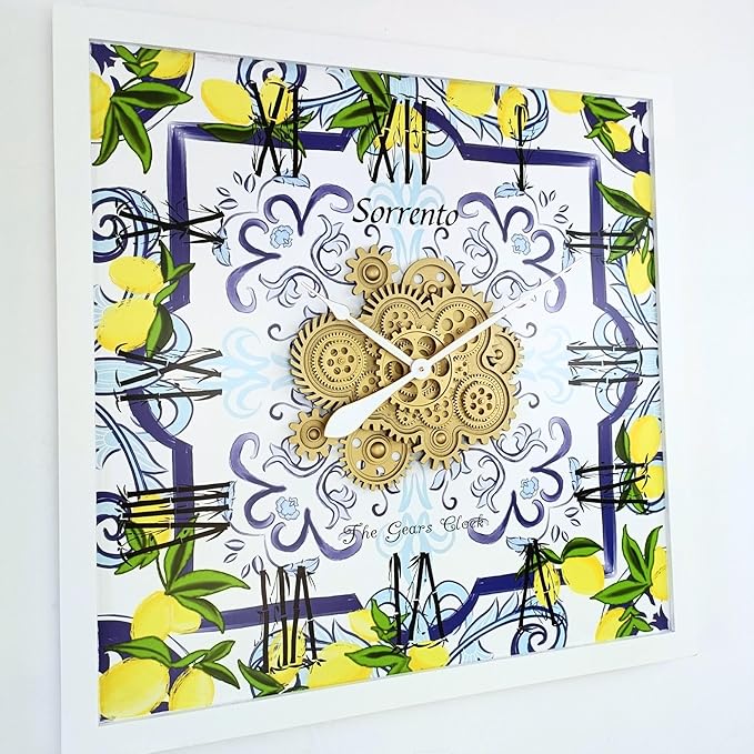 The Gears Clock Wall Clock Italy Collection with Moving Gears (Sorrento, 36 inch Square)-Ruum Studio Home