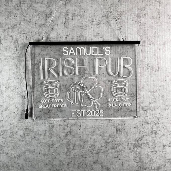 Personalized Irish Pub Signs with Your Name for home wall light up with personalized pub name, man cave accessories, beer themed neon customizable lighted sign-Ruum Studio Home