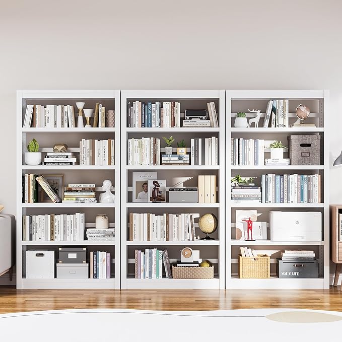 61" H Metal Bookshelf, 5 Tier Adjustable Bookshelf, White Small Bookcase, Bedroom Bookshelves and Bookcases, Modern Book Shelf for Living Room, Office, Easy Tool-Free Assembly-Ruum Studio Home