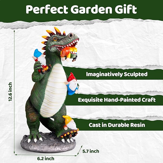Dinosaur Eating Gnomes Garden Decor Statue - Funny Dinosaur Gnome Massacre Outdoor Decor for Yard, Patio, Lawn Ornaments - Garden Gifts for Mothers Day, Housewarming, Festival-Ruum Studio Home