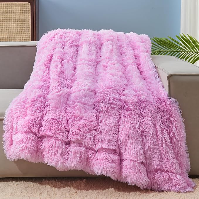 GONAAP Fuzzy Faux Fur Throw Blanket Twin Size Light Pink Super Soft Cozy Plush Fuzzy Shaggy Blanket for Couch Sofa Bed (Light Pink, Twin(60"x80"))-Ruum Studio Home