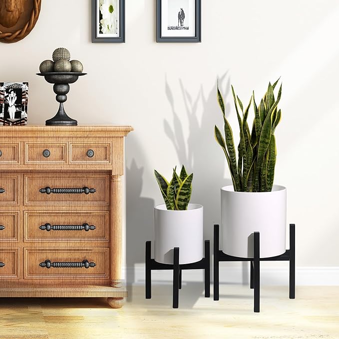 Plant Pot with Stands Set of 2, Mid Century Planters for Indoor Plants Modern Decorative Flower Pots for Balcony, Office, Living Room or Garden with Drainage Plug, 12 inch & 10 inch-Ruum Studio Home