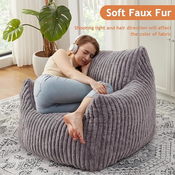 Giant Bean Bag Chairs for Adults with Filling Plush Fluffy Bean Bag Chairs for Teens with Armrests Comfy BeanBag Lazy Couch Sofa Chair for Bedroom Living Room Reading (Dark Gray2, M-for Teens/Adults)-Ruum Studio Home