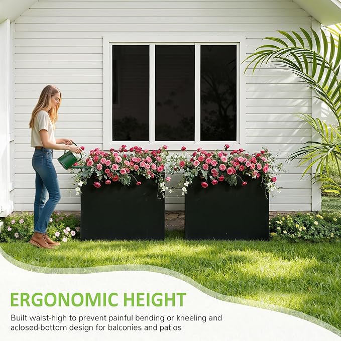 Planter Box Outdoor 38"W x 10.2"D x 30"H- Tall Rectangular Planters for Outdoor Patio/Porch, All-Weather with Anti-dumping Kit, Durable Galvanized Steel, Modern Design for Plants, Flower,Garden-Ruum Studio Home