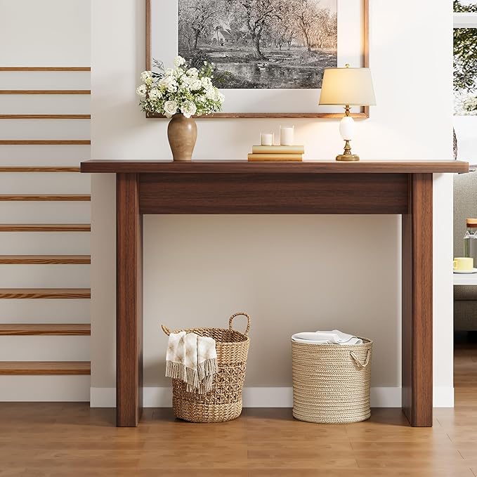 AVZEAR Mid Century Narrow Entryway Console Table, 43.3" Fluted Wood Couch Table Behind Sofa Long and Skinny for Living Room Hallway Entrance Foyer, Walnut-Ruum Studio Home