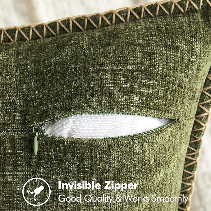 MIULEE Pack of 2 Couch Throw Pillow Covers 18x18 Inch Olive Green Farmhouse Decorative Pillow Covers with Stitched Edge Soft Chenille Solid Dyed Spring Pillow Covers for Sofa Bed Living Room-Ruum Studio Home