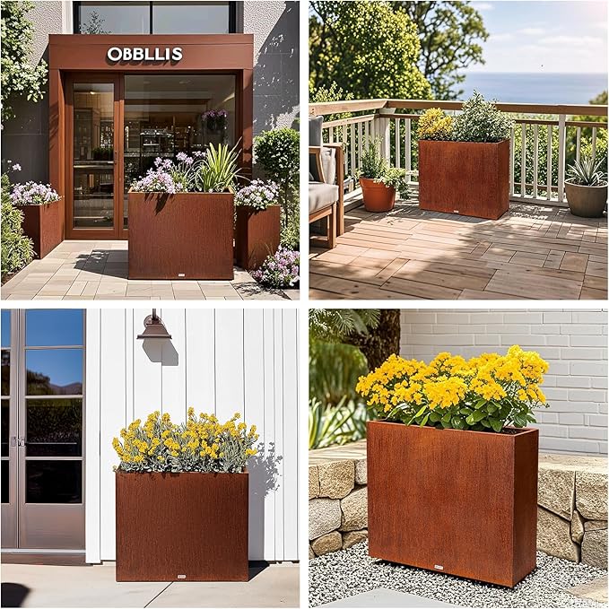 Large Corten Steel Planter Box Outdoor, 30" H x 34" W x 10" D,Tall Rectangular Metal Rusted Planters with Grow Bag,Naturally Rusting Steel Flower Pot,Rustic Décor for Patio,Garden,Deck,Backyard-Ruum Studio Home