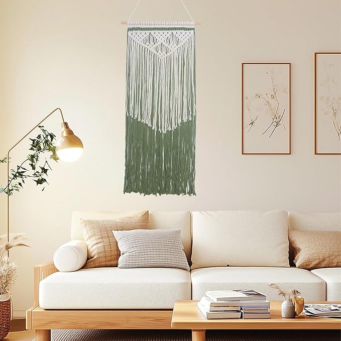 JONKASIPA Macrame Wall Hanging Bohemian Handmade Tassel Wall Art Decorations,Green Fringe Chic Home Decor for Apartment Dorm Living Room Bedroom-Ruum Studio Home