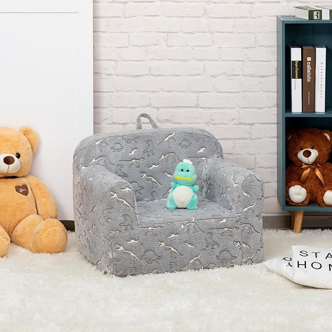 ALIMORDEN Kids Ultra-Soft Snuggle Foam Filled Chair, Glow-in-The-Dark Dinosaurs Fossil Pattern Toddler Cuddly Sherpa Reading Couch for Boys and Girls-Ruum Studio Home
