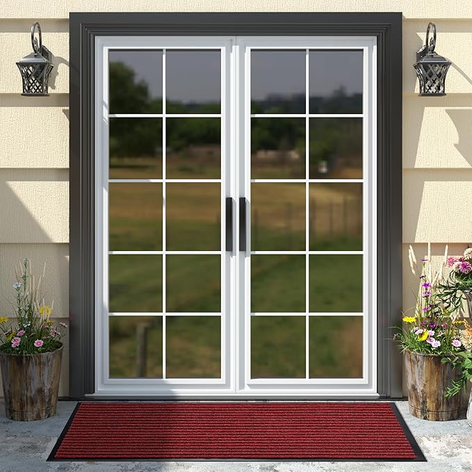 Yimobra Front Door Mat Outdoor Indoor Entrance, 100% Waterproof All-Season All Weather Doormat, Welcome Matt Outside Entry, Non Slip, Low Profile, Heavy Duty Patio Porch Floor Mats,47 x 24,Black Red-Ruum Studio Home