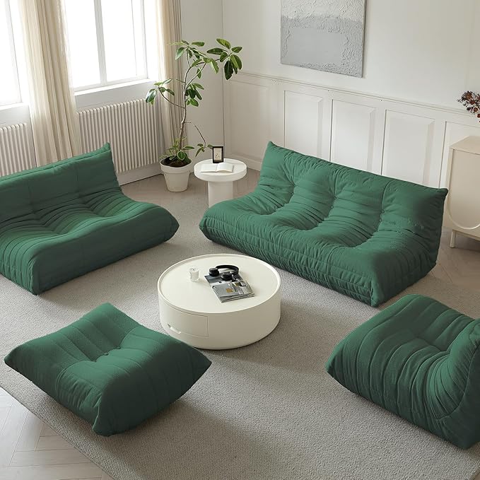 Luxury Sofa Couch Chair, Lazy Floor Seating, Fireside Bean Bag Chair, Ergonomic Tatami Sofa Lounger for Living Room, Bedroom, Office, 3 Seat, Green-Ruum Studio Home