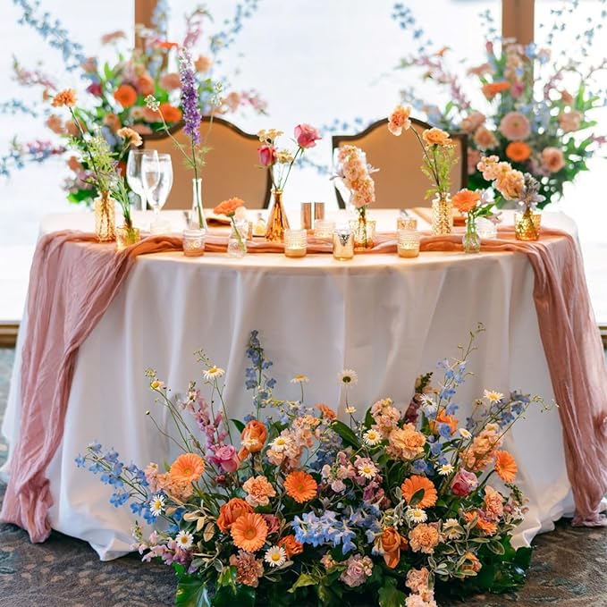 Sioloc 10 Pack Peach Coral Cheesecloth Table Runner Fall Autumn Decor for Home 10ft Table Cloth for Tea Wedding Birthday Party Baby Bridal Shower Halloween Thanksgiving-Ruum Studio Home