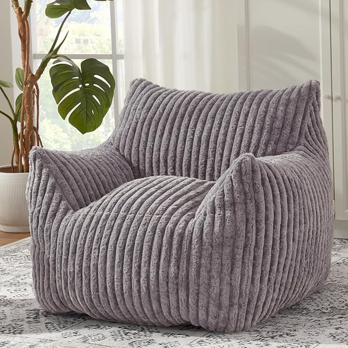 Giant Bean Bag Chairs for Adults with Filling Plush Fluffy Bean Bag Chairs for Teens with Armrests Comfy BeanBag Lazy Couch Sofa Chair for Bedroom Living Room Reading (Dark Gray2, M-for Teens/Adults)-Ruum Studio Home