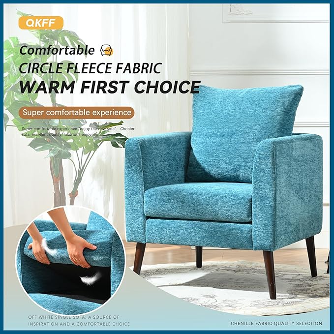 Barrel Accent Chair Set of 2 with Back Pillow, Large Upholstered Armchair with Solid Wood Legs Modern Reading Chairs for Living Room Bedroom-Ruum Studio Home