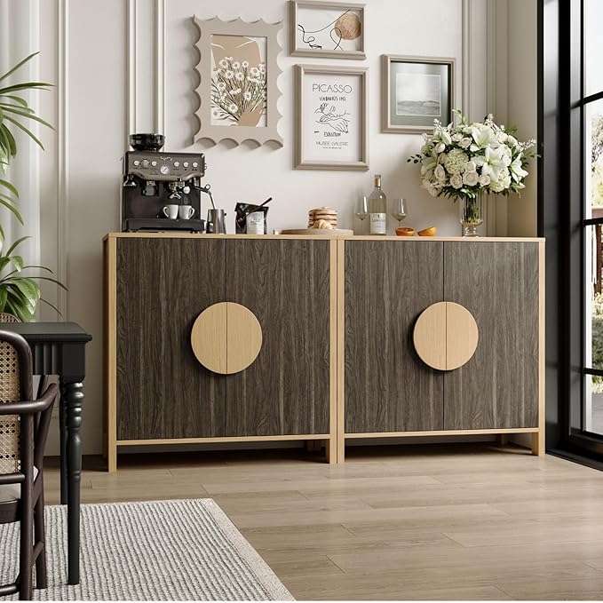 65 Inch TV Stand, Mid Century Modern Entertainment Center with Storage Cabinets & Adjustable Shelves, Media Console TV Credenza for Living Room, Dining Room, Hallway, Walnut-Ruum Studio Home