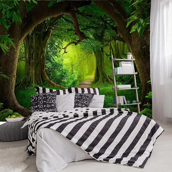 FENDROM Nature Forest Tree Cave Tapestry Wall Hanging Landscape Stream Through Green Rainforest Tapestries Jungle Creek Psychedelic Wall Blanket for Living Room-Ruum Studio Home