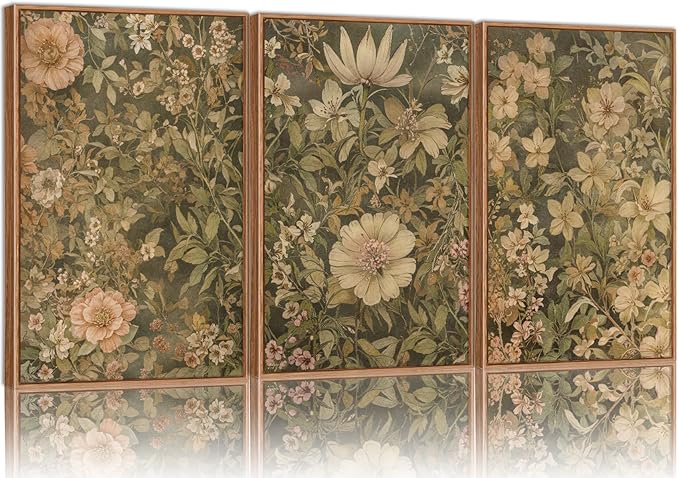 SIGNINART Vintage Floral Framed Canvas Wall Art Set of 3, Mid Century Modern Wildflower Wall Decor, Neutral Botanical Artwork, Retro Plant Art Prints for Bedroom, Living Room, Office 16"x24"-Ruum Studio Home