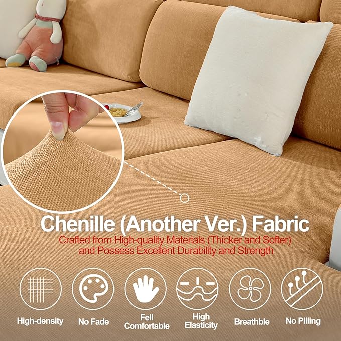 Large Backrest Cushion Covers Super Stretch Backrest Covers for 3 Cushion Couch Sofa, Couch Back Cushion Covers Featuring with Chenille Yarn (Softer Version, 3PC, Khaki)-Ruum Studio Home