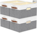 Yawinhe Fabric Storage Bins with Handles, Foldable Baskets for Shelves, Cubes with 3 Handles, Large Boxes for Clothes, White/Grey, 16.9''Lx11.8''Wx10.2''H, 4-Pack-Ruum Studio Home