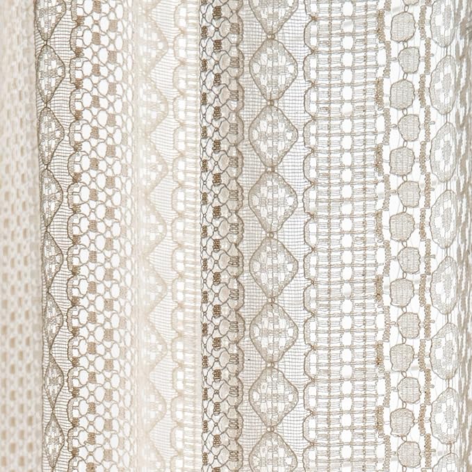 Sutuo Home Boho Curtains Crochet Lace Semi-Sheer Bohemian Hollow Knitted Handmade Tassels, Rod Pocket Window Treatment Vintage Rustic Farmhouse Drapes for Living Bedroom, 1 Panel 59" W x 72" L, Beige-Ruum Studio Home