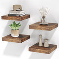 Square Floating Shelves for Wall, 8"W x 8"D x 1.2"H, Small Wooden Wall Mounted Display Shelves with Invisible Brackets for Living Room, Bedroom, Bathroom, Kitchen Decor, Set of 4, Rustic Brown-Ruum Studio Home