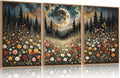 HPINUB Wildflower Moon Forest Framed Canvas Wall Art Set,Nature Pine Tree Wall Decor,Mystical Starry Night Artwork Rustic Mountain Landscape Art Print for Living Room,Bedroom,Office-16 x24 x3-Ruum Studio Home