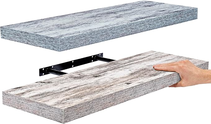 Sorbus Floating Shelf — Hanging Wall Shelves Decoration — Perfect Trophy Display, Photo Frames — Extra Long 24 Inch (Rectangle Shelf Set - Blue White)-Ruum Studio Home