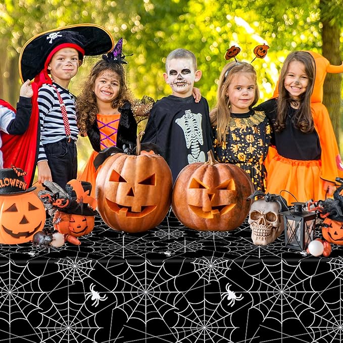 2 Pcs Halloween Tablecloth - Plastic Halloweens Spider Webs Table Cloth, Black Disposable Rectangle Spiderweb Table Cover for Halloween Party Decorations Supplies Favors Tables Decor, 108 x 54 Inch-Ruum Studio Home