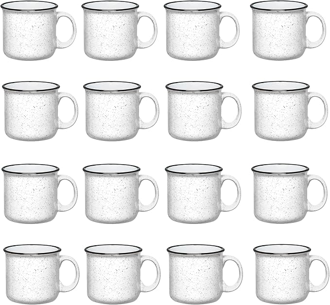 Set of 16 Ceramic Campfire Mugs – 15 Oz, White – Coffee & Tea Cups for Home, Work, Travel, Camping – Customizable, Great for DIY, Events, Companies-Ruum Studio Home