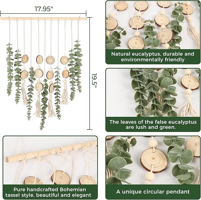 Artificial Eucalyptus Wall Decor Fake Greenery Leaves Stems Home Decor Wall Hanging Plants Boho Rustic Farmhouse Decor for Bedroom Kitchen Dining Room Livingroom Bathroom Livingroom (Small)-Ruum Studio Home