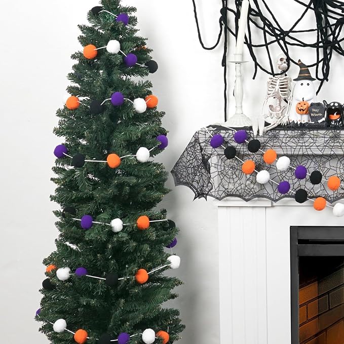 TBD Decor 2pk Halloween Decorations Pom Pom Garland,13FT Colorful Large Felt Ball Garland,Cute Hanging Halloween Party Decorations for Mantle,Indoor Birthday Party Supplies-Ruum Studio Home