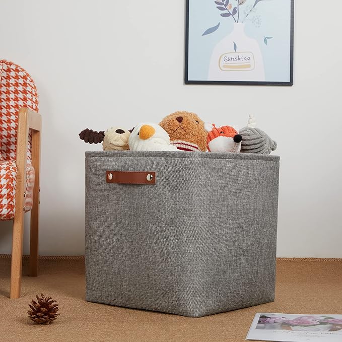 DULLEMELO Cube Storage Boxes,13 inch Fabric Baskets Closet Storage Bins for Home Organization and Storage,Stackale Gift Baskets Empty for Nursery Clothes Toys Kids Storage(Grey)-Ruum Studio Home