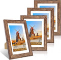 5x7 Picture Frame Set of 4, 5 x 7 Wood Photo Frames with Mat for 4x6, Natural Wooden Frame with Real Glass Cover for Wall and Tabletop Display,Rustic Brown-Ruum Studio Home