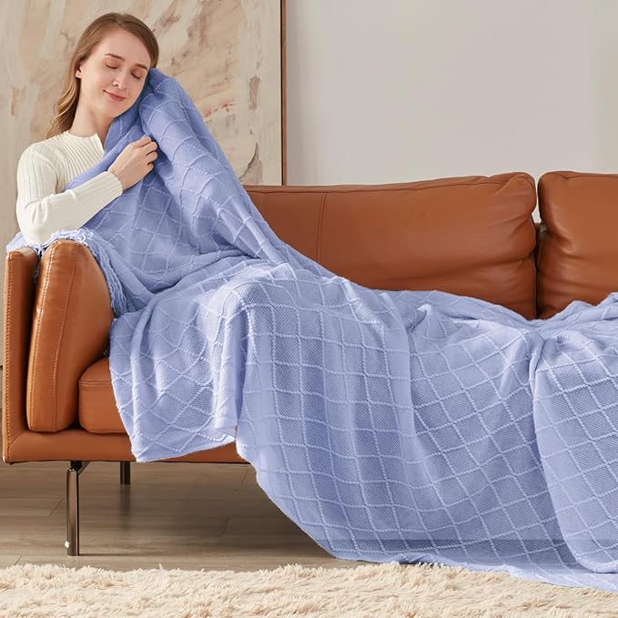 inhand Knitted Throw Blanket for Couch and Bed, Soft Living Room Home Decor Knitted Blanket with Tassel, Outdoor Lightweight Breathable Summer Blanket, Farmhouse Warm Woven Decorative, 50"x60"-Ruum Studio Home