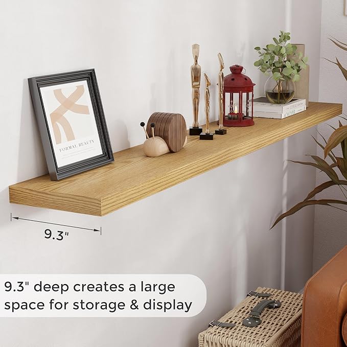 72 Inch Floating Shelves, 72 x 9 Rustic Wooden Fireplace Mantel, 9 Inch Floating Shelf for Wall, Farmhouse Wall Shelves for Home Storage & Display, Oak Color, Set of 1-Ruum Studio Home