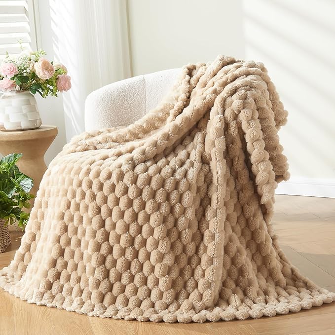 NEWCOSPLAY Super Soft Twin Blanket Brown Premium Silky Flannel Fleece 3D Clouds Stylish Jacquard Lightweight Bed Blanket All Season Use 350GSM (Brown, Twin(60"x80"))-Ruum Studio Home