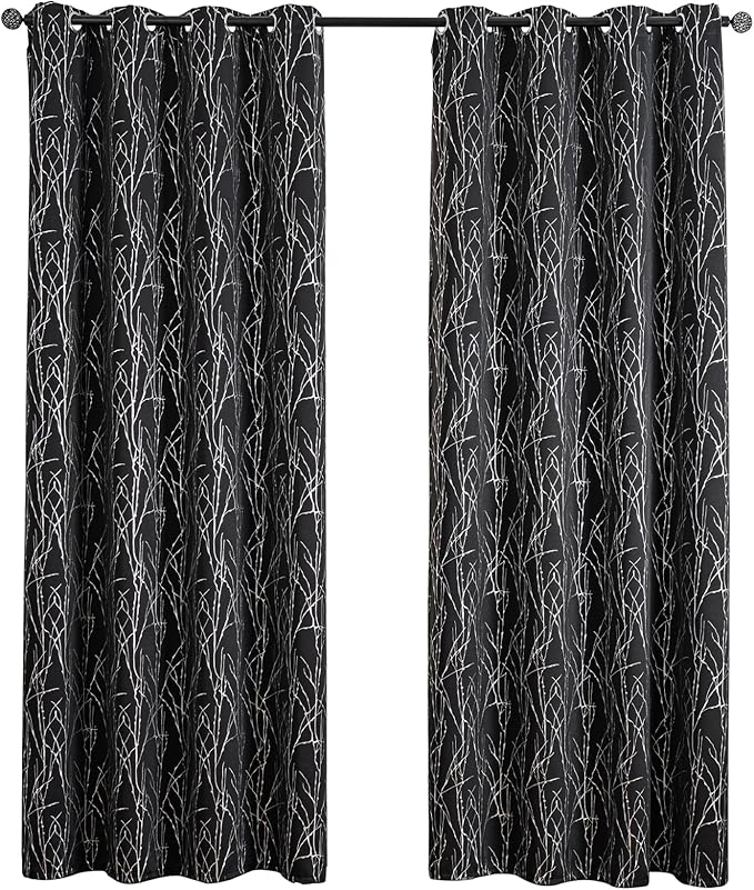Grommets Blackout Long Window Curtains Black Silver-52W*95L 2PCS Drapes for Bedroom-Ruum Studio Home