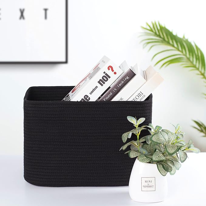 MINTWOOD Design 3-Pack Storage Baskets for Shelves, Playroom and Classroom, Book Basket, Decorative Storage Cube Bins, Woven Closet Organizers, Pantry and Shoe Organizer, Full Black-Ruum Studio Home