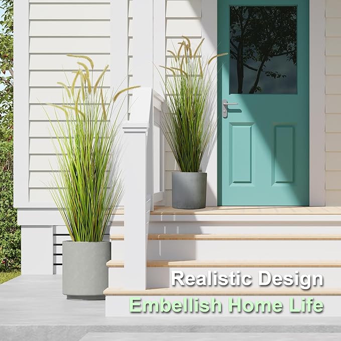 KOL Artificial 5ft 2-Pack Horsetail Reed Grass, 59in Tall Artificial Indoor Outdoor Fake Grass Plant, Home Office Decorative Artificial Plants in Pot Faux Plant Greenery, Wedding Decor Grass-Ruum Studio Home