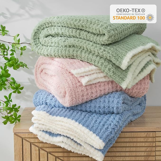 Snuggle Sac Ultra Soft Waffle Throw Blanket for Couch Bed Sofa 50x60 inches, Reversible Sage Green Blanket Microfiber Fluffy Fuzzy Cozy Knit Throws for Women Mothers Birthday Gifts-Ruum Studio Home