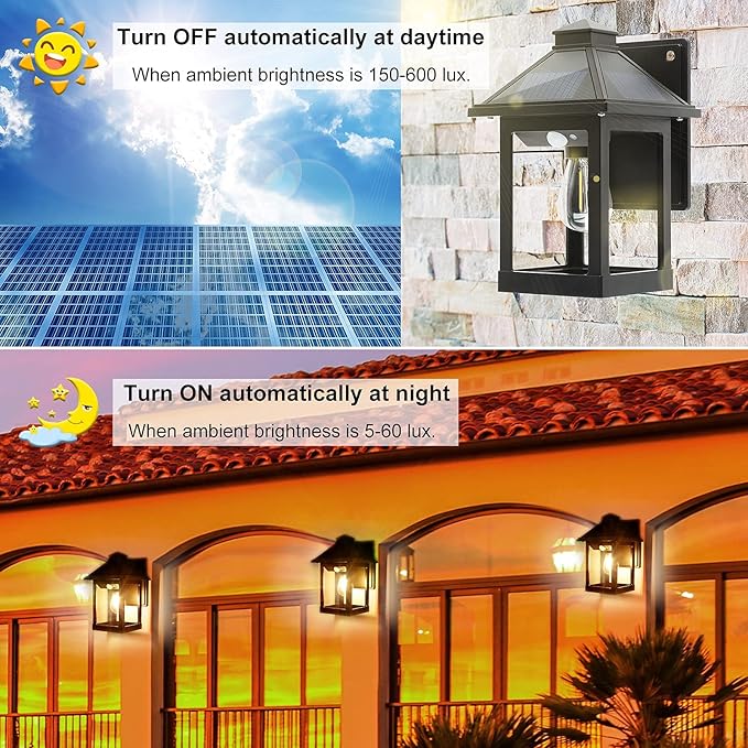 2 Pack Solar Wall Lanterns Outdoor with 3 Modes, Dusk to Dawn Motion Sensor LED Sconce Lights IP65 Waterproof, Exterior Front Porch Security Lamps Wall Mount Patio Fence Garage Decorative-Ruum Studio Home