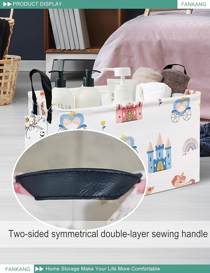 FANKANG Storage Bins, Nursery Hamper Canvas Laundry Basket Foldable with Waterproof PE Coating Large Storage Baskets for Kids Boys and Girls, Office, Bedroom, Clothes,Toys(Rec-castle carriage ）-Ruum Studio Home