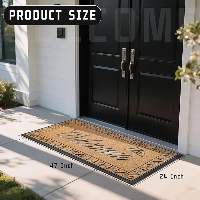 Yimobra Welcome Mat, Heavy Duty Sturdy Door Mats for Home Entrance Outdoor Indoor, Front Doormat for Outside Patio Floor Entry Porch Garage Office, Waterproof, Low Profile, 47 x 24, Yellow-Ruum Studio Home