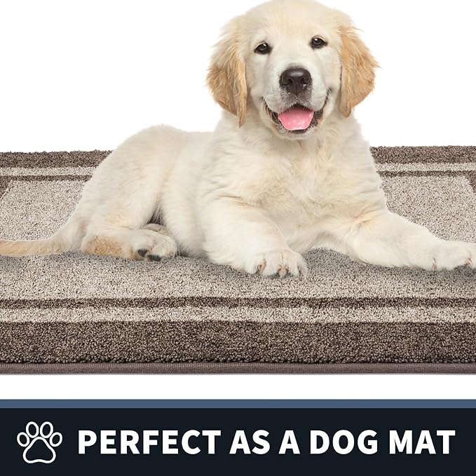 PURRUGS Dirt Trapping Door Mat 24" x 60", Non-Slip/Skid Machine Washable Entryway Rug, Shoes Scraper, Area Rug, Super Absorbent Welcome Mat for Muddy Wet Shoes and Paws, Beige & Grayish Brown-Ruum Studio Home