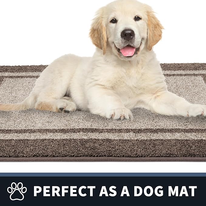 PURRUGS Dirt Trapping Door Mat 20" x 32", Non-Slip/Skid Machine Washable Entryway Rug, Shoes Scraper, Area Rug, Super Absorbent Welcome Mat for Muddy Wet Shoes and Paws, Beige & Grayish Brown-Ruum Studio Home