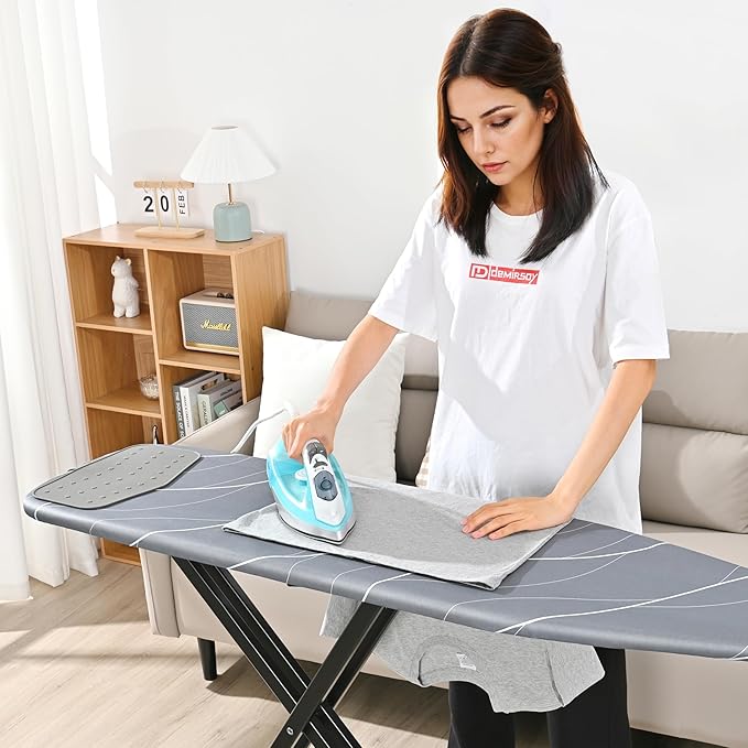 APEXCHASER Ironing Board with Silicon Iron Rest, Heavy-Duty Legs and Heat Resistant Cover, 13x53 inch, Black-Ruum Studio Home